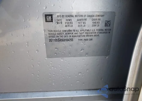 2016 Chevrolet Impala 1Lt from USA, damaged, VIN 2G1105SA5G9184755